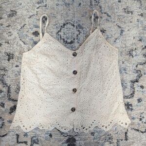 Bishop + Young White Eyelet Lace Button Front Cami Womens Small